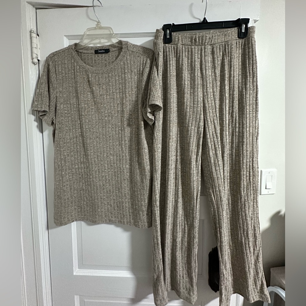 Saks Fifth Avenue Ribbed Knit Wide-Leg Trousers - Beige